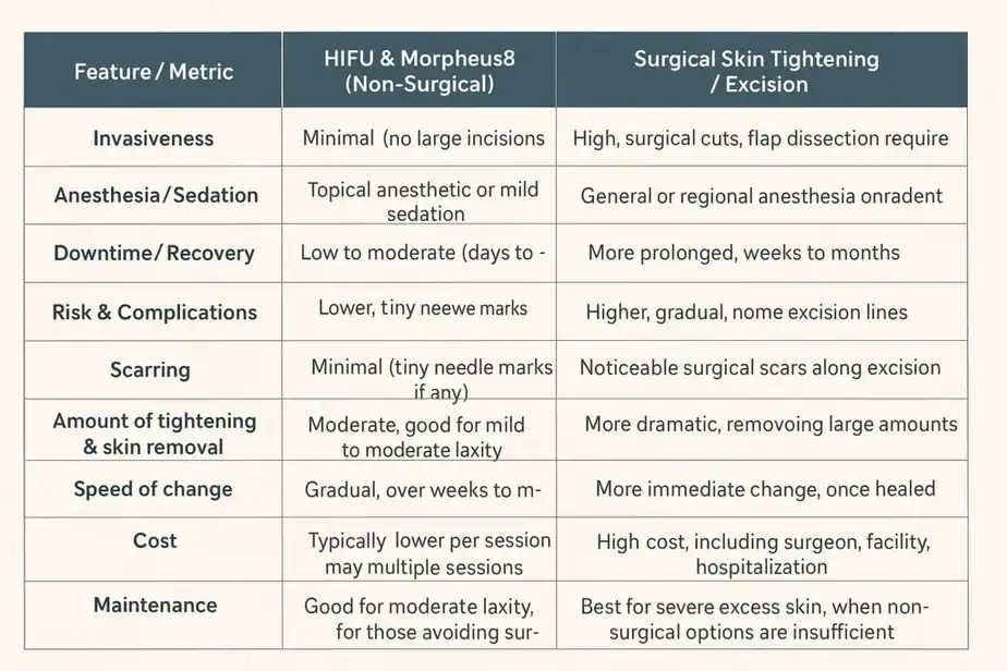 Table showing benefits of Lipo Freeze 2 U Leicestershire treatments for skin tightening following weight loss injections.